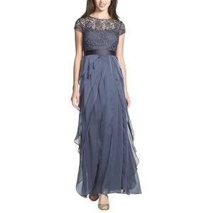 Adrianna Papell Lace and Chiffon A-Line Evening Gown Charcoal Gray Size 4 Dress